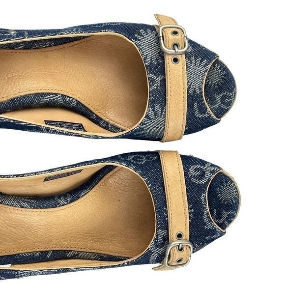 UGG NOELLA Y2K DENIM LOGO PEEP TOE SLINGBACK ESPADRILLE WEDGE HEELS - Picture 8 of 12